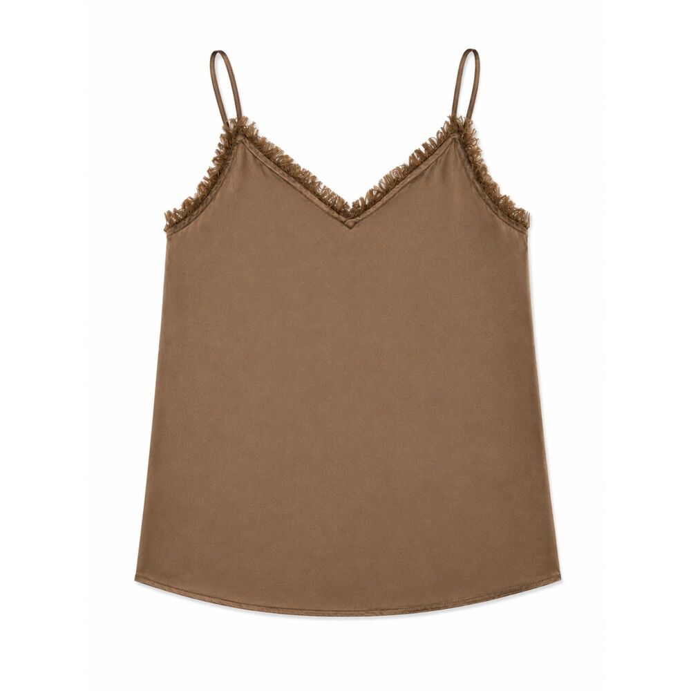 Anthropologie Camisole Tina Jo Satin Cami Sz Medium Sleeveless Brown Made in USA